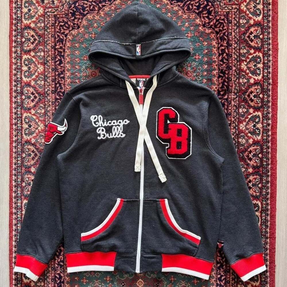 UNK 2000s Chicago Bulls Full-Zip Hoodie M Gray Chenille Patch NBA